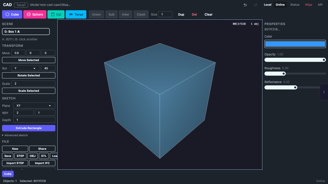 Initial scene with default cube